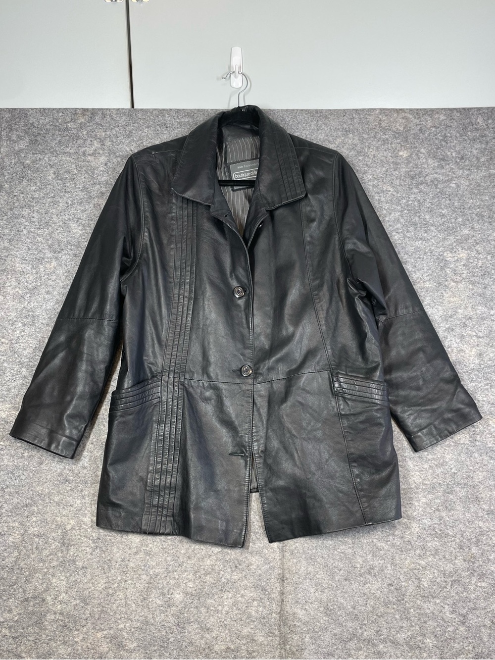 Vintage Y2K 90s Boutique of Leathers Black Leather Blazer Jacket Minimalist Chic